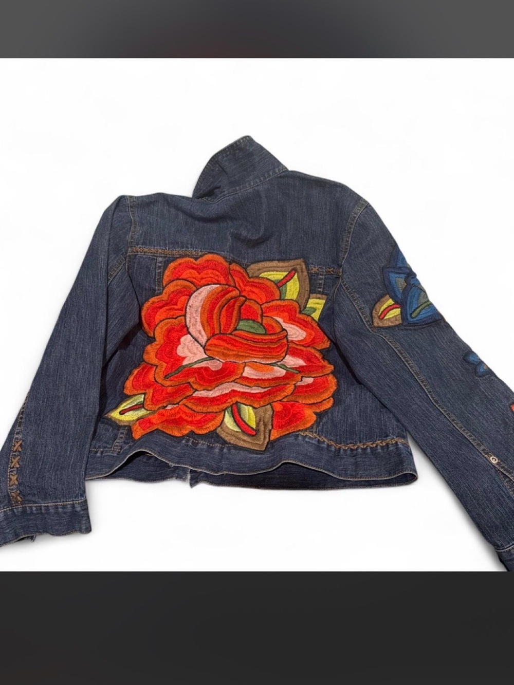 Chico's Dark Blue Denim Jacket with Contrast Topstitching - Picture 2 of 3